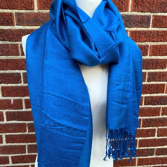Blue Scarf Paisley Blue Scarf Wrap Shawl  Fringe Ladies Neck Stole 70”x 27” - Picture 1 of 12